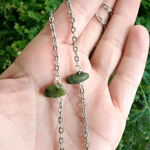 Dainty Jasper Crystal Anklet Bracelet, Adjustable Minimalist Gemstone Jewelry 9" - Picture 1 of 4